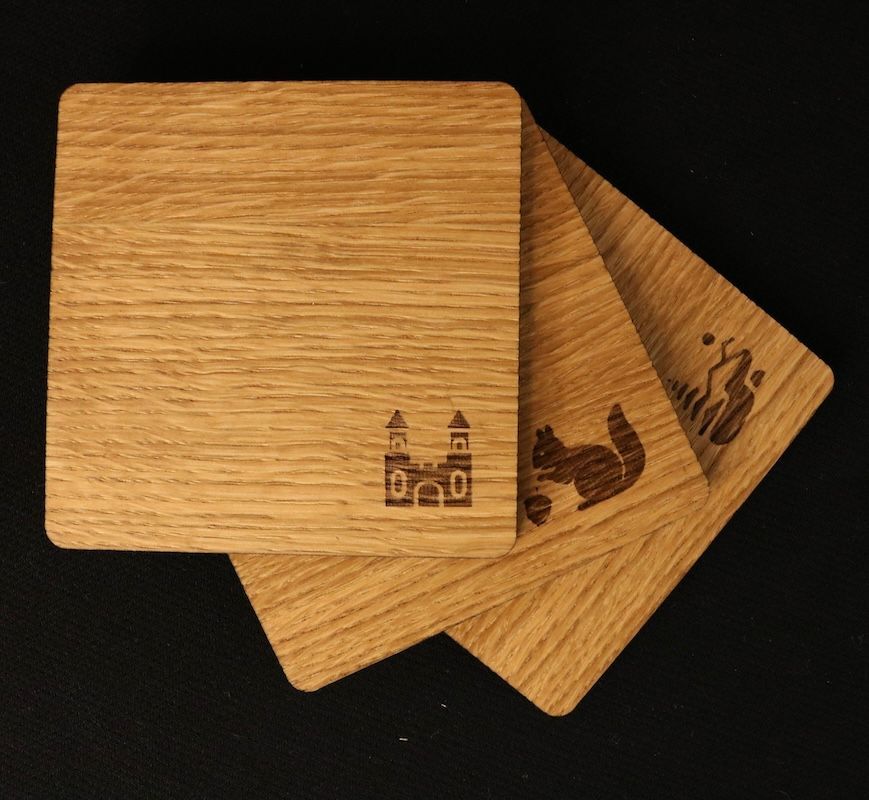 Untersetzer Eiche geölt mit gebrannten Eifel-Motiven 3er-Set