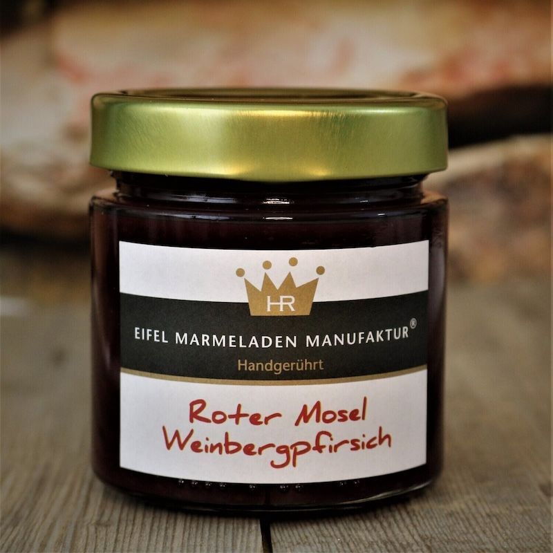 Roter Mosel Weinbergpfirsich Fruchtaufstrich von der Eifel Marmeladen Manufaktur 240g