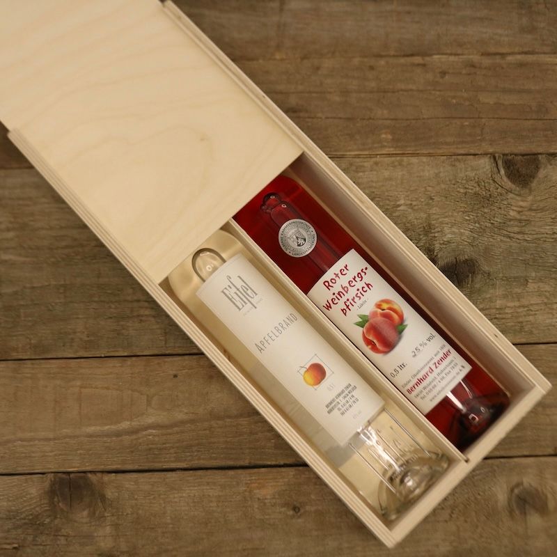 Schnaps-Geschenkbox für 2 Flaschen Birkenholz