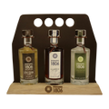 Bernhards 1806 Gin-Geschenkset im Träger mit Holzfuß: On Oak, Blueberry und Eifel Dry Gin, je 0,1 l