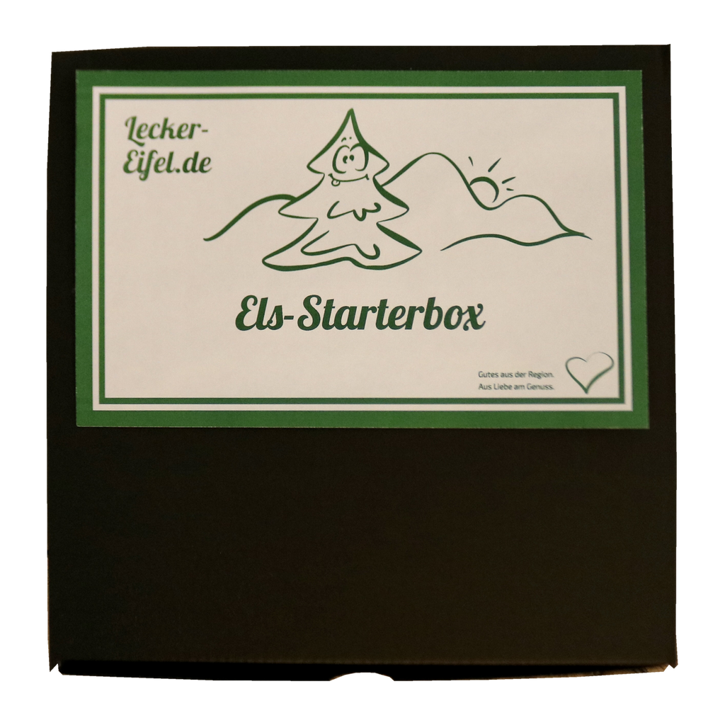 Geschlossene Els-Starter-Geschenkbox mit Lecker-Eifel-Etikett