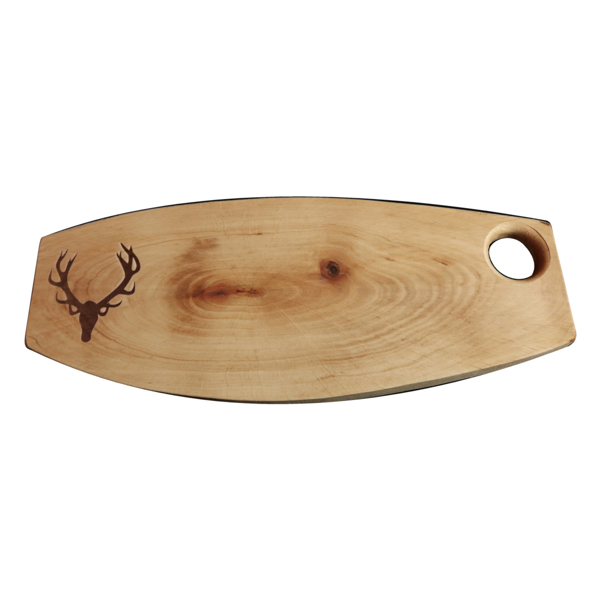 Rustikales Brotzeitbrett aus Erlenholz von Holz Frank mit Hirschmotiv und Aufhängeloch