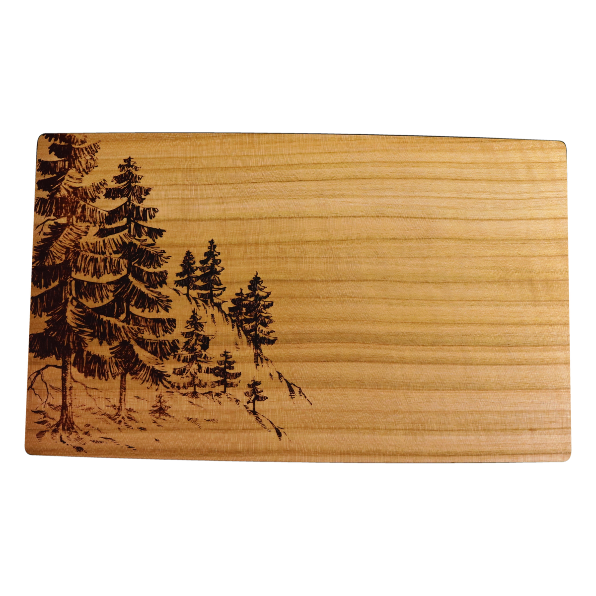 Wanderer-Schneidebrett aus Kirschholz von Holz Frank mit eingebranntem Eifeler Waldmotiv