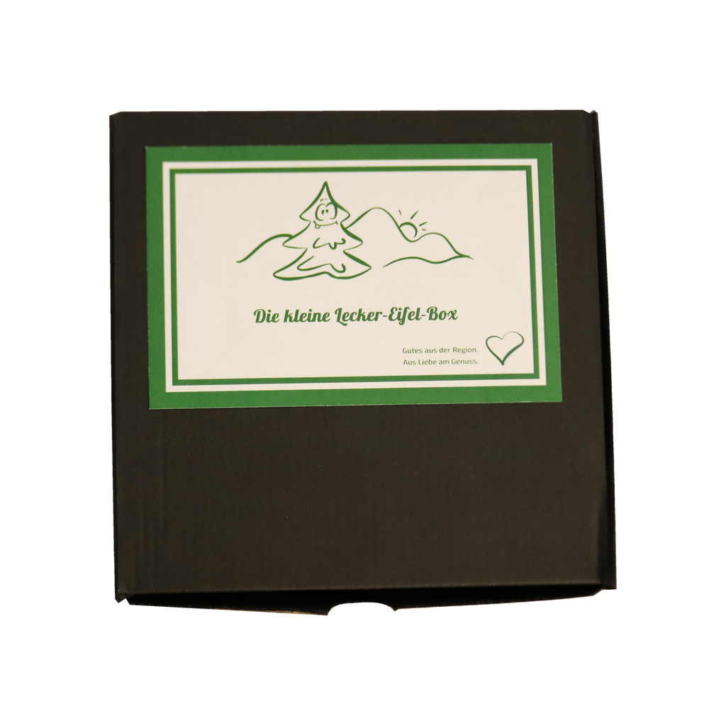Lecker-Eifel Geschenkbox Klein, geschlossene schwarze Geschenkverpackung