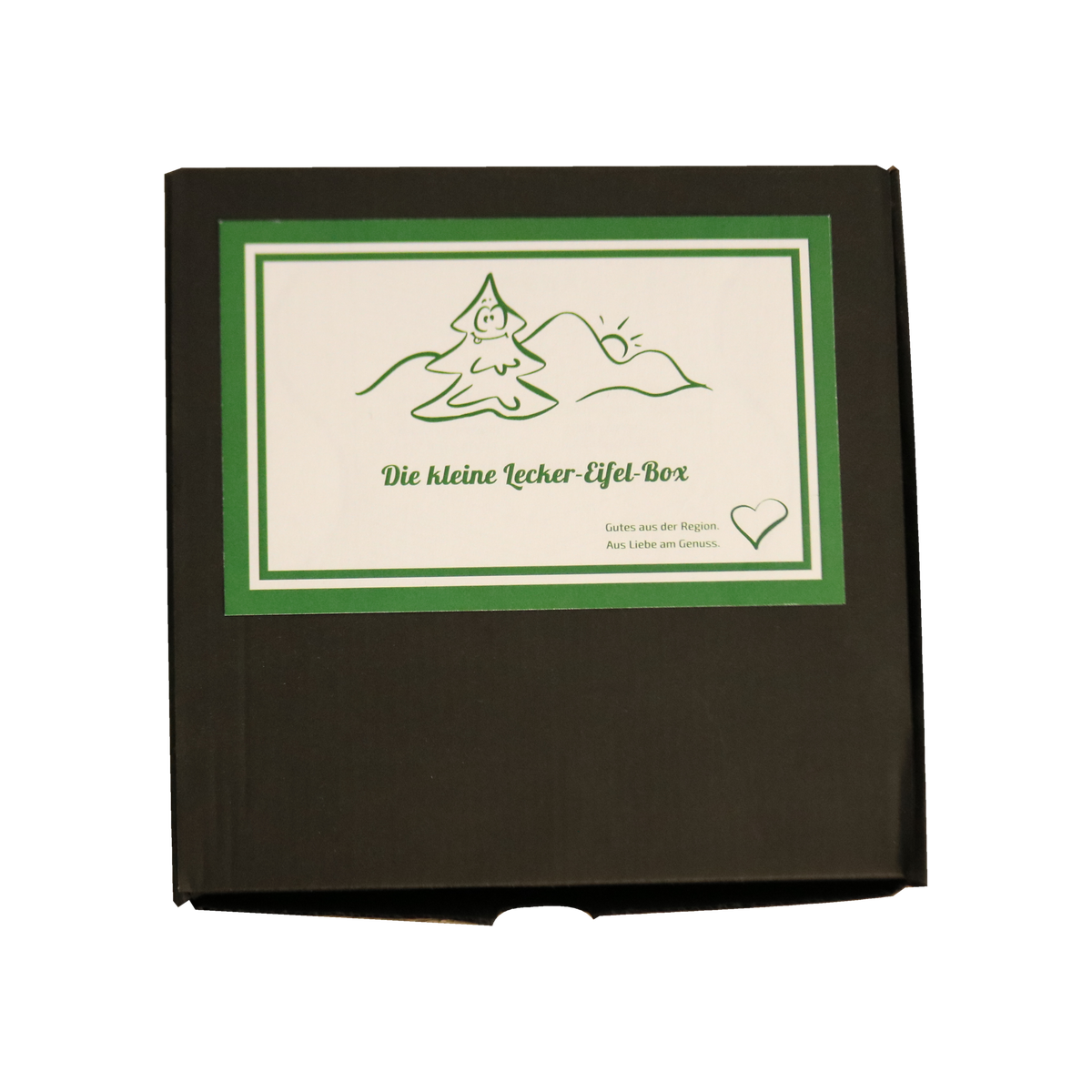 Lecker-Eifel Geschenkbox Klein, geschlossene schwarze Geschenkverpackung
