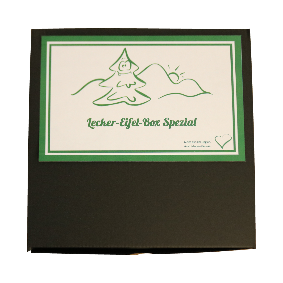 Lecker-Eifel Geschenkbox Spezial, geschlossene schwarze Geschenkverpackung