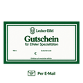 Lecker-Eifel Gutschein mit grünem Rahmen und E-Mail-Symbol, gekennzeichnet mit „Per E-Mail“