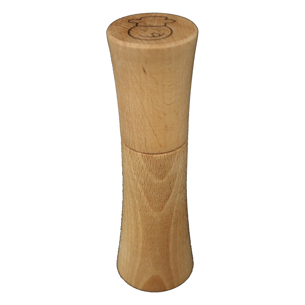 Pfeffermühle aus Buchenholz mit Keramikmahlwerk und Kochmotiv auf dem Deckel