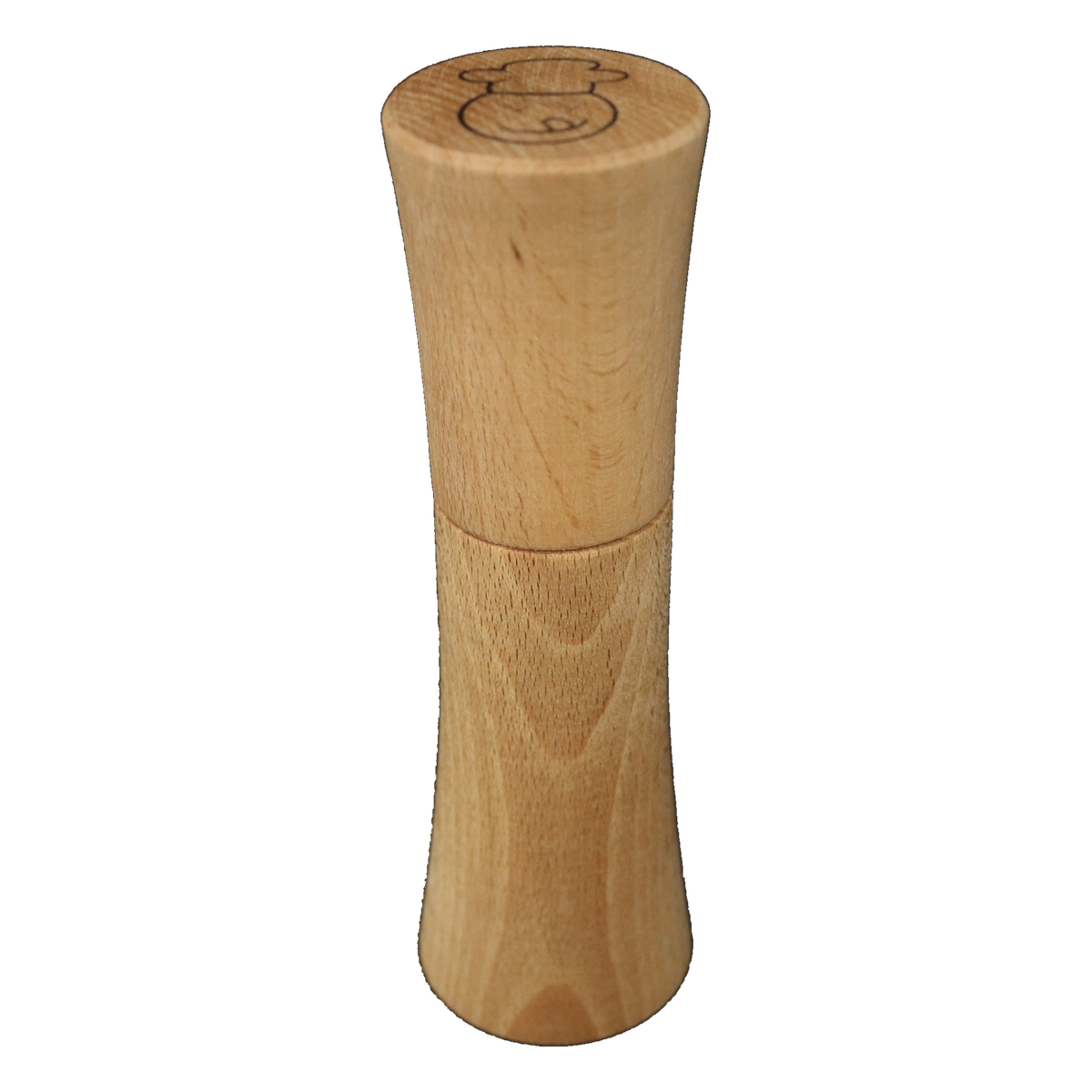 Pfeffermühle aus Buchenholz mit Keramikmahlwerk und Kochmotiv auf dem Deckel