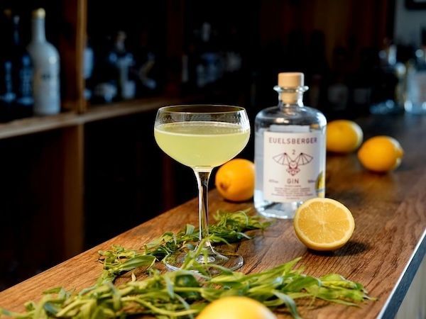 Euelsberger Gin mit Cocktail, Zitrone und frischen Kräutern